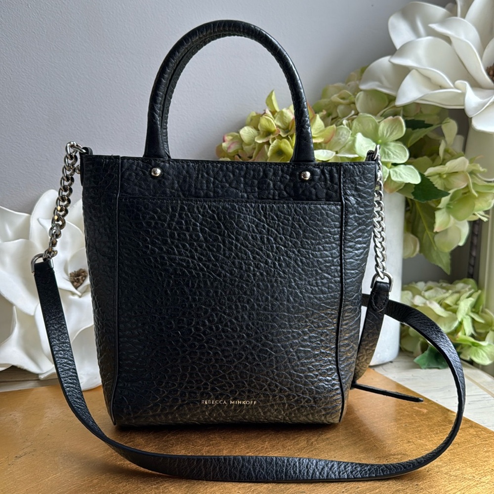 Rebecca Minkoff Chain Top Handle Tote in Pebbled Black Leather - Picture 2 of 16